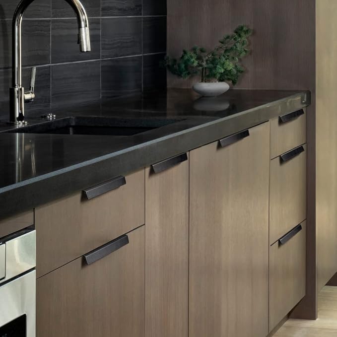 Goo-Ki Pure Brass Made,Brushed Brass Finger Pulls,Luxury Modern Matte Cabinet Handles,6-5/16 Inches Center to Center