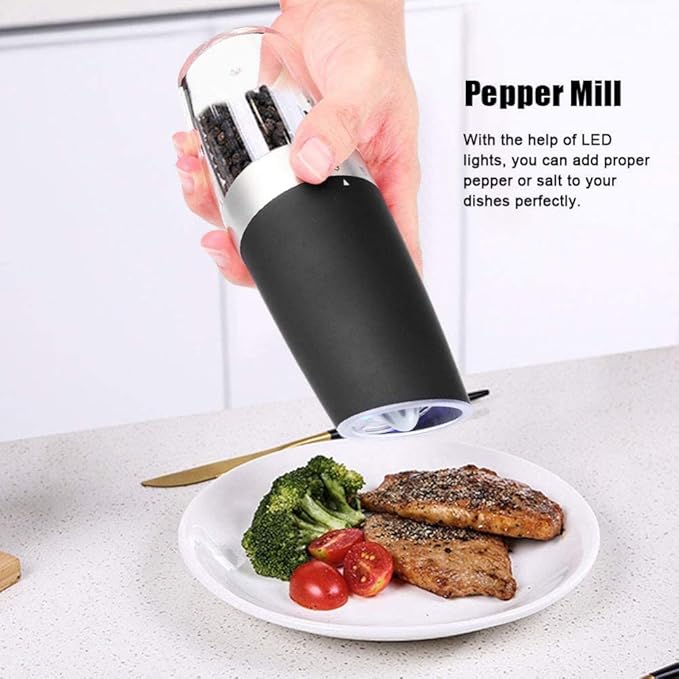 Electric Pepper Grinder,Rechargeable Spice Mills with LED Light with Adjustable Coarseness One Handed Push Button Peppercorn Grinders and Sea Salt Mills for Christmas GiftHousewarming Gift -black