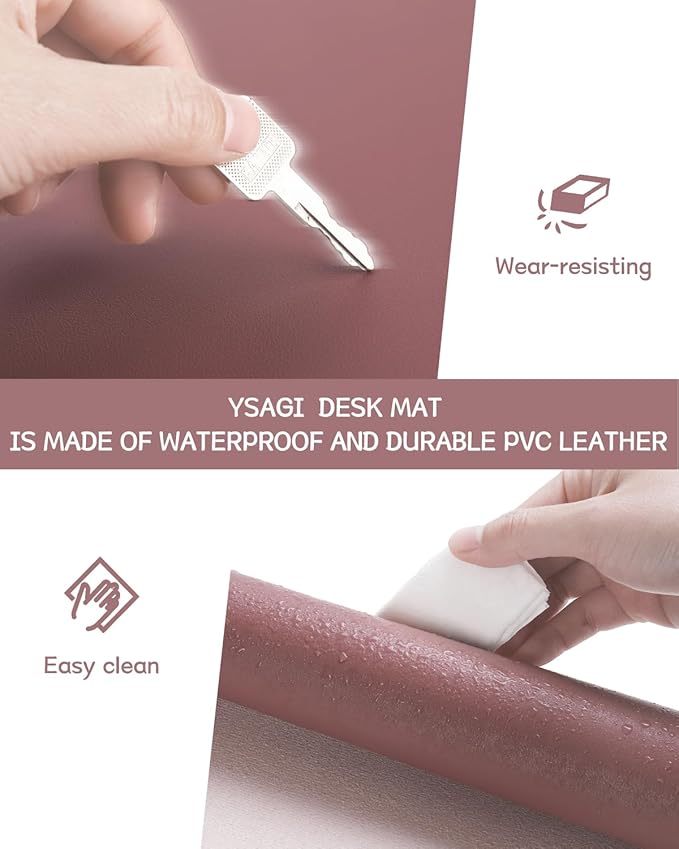 Non-Slip Leather Desk Mat, Desk Mouse Pad, Waterproof PVC Leather Desk Table Protector, Large Desk Blotter, Easy Clean Laptop Desk Writing Mat for OfficeHomeDecor(Dark Pink, 47.2" x 23.6")-No Band