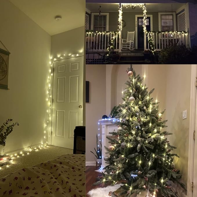 YASENN Christmas Lights String lights 200LED 66Ft Connectable Plug in,Fairy Lights 8 Lighting Modes with Timer for Garden Tree Patio Porch Decorations(Cool White)