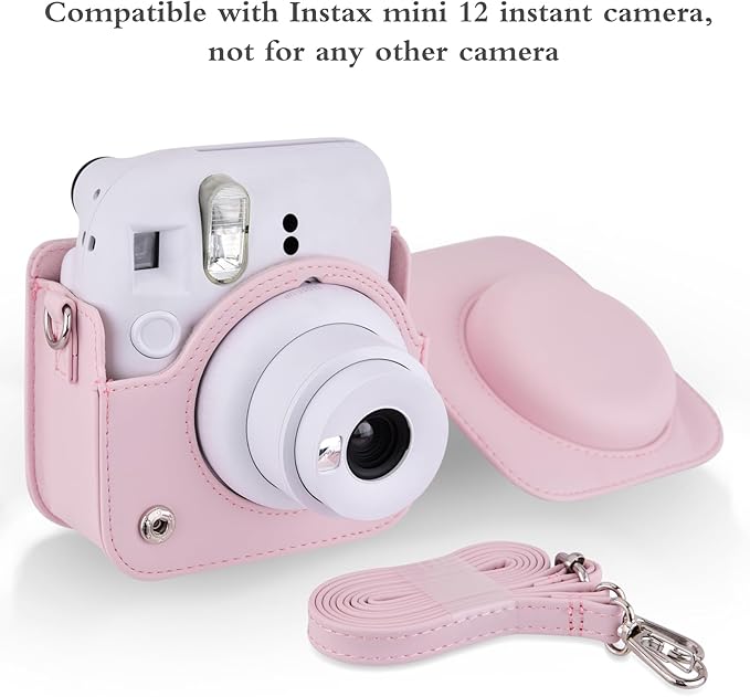 Sunmns Mini 12 Instant Camera Case, PU Leather Protective Compact Case Compatible with Instax Mini 12 Instant Camera (Pink)