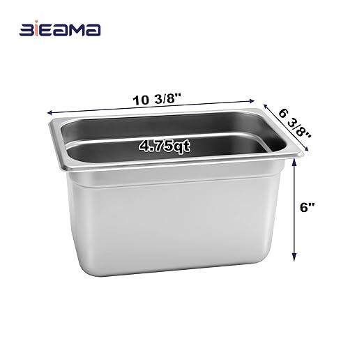 6 Pack Hotel Pans, 14 Size 6" Deep, NSF, Commercial Stainless Steel Pan, Steam Table Pan, Catering Food Pan
