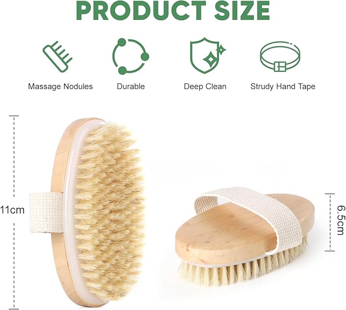 Dry Brushing Oval Brush, Soft-Bristled Bath Brush for Body, Wooden Exfoliating Shower Dry Brush for Smooth Skin, Circulation Improvement