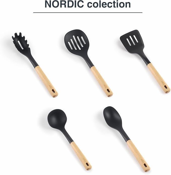 68283 - Nordic Skimmer, Kitchen Utensils, Nylon Head, BPA-Free, Non-Stick Coating, Ergonomic Beech Wood Handle, Length 34.3 cm