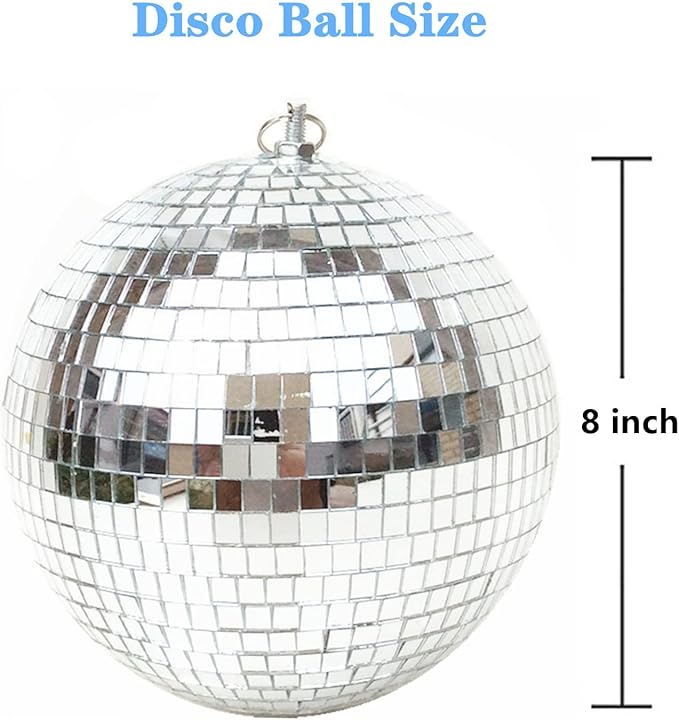 Mirror Disco Ball 8 Inch Hanging Disco Ball for Party Wedding Holiday Home Decoration, Silver