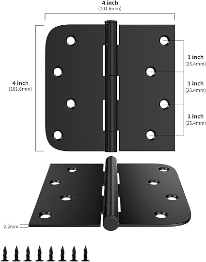 goldenwarm 3 Pack 4in Black Door Hinges Interior Door Hinges Black Matte 4 x 4 Inch with Square Round Corners, Iron Material