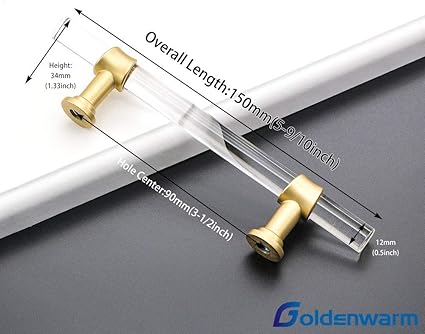 goldenwarm 5 Pack Gold Kitchen Cabinet Hardware Acrylic Drawer Pulls - LS9165GD90 Modern Cabinet Handles Lucite Drawer Pulls Dresser Handle Bar Pull Drawer Handles