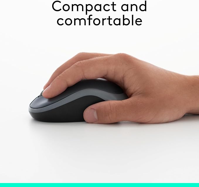 Logitech M185 Wireless Mouse, 2.4GHz with USB Mini Receiver, 12-Month Battery Life, 1000 DPI Optical Tracking, Ambidextrous PCMacLaptop - Swift Grey