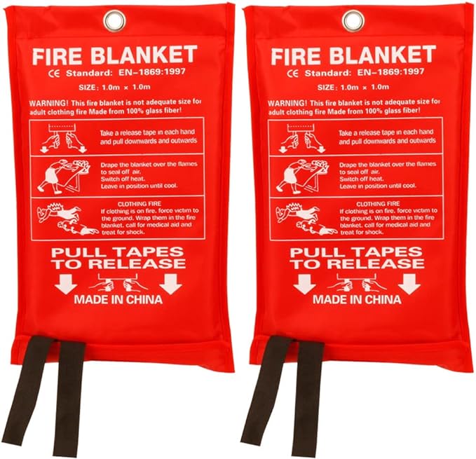Aksipo Fire Blanket Fiberglass Fire Emergency Blanket Suppression Blanket Flame Retardant Blanket Emergency Survival Safety Cover for Kitchen Home House Car Office Warehouse, 2 Pack (39.3X 39.3 inch)