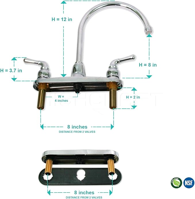 Highcraft 393I9 Kitchen Faucet Without Spray, High Arc Swivel Spout Two Easy to Operate Metal Handles, Chrome Finish Lead-Free Construction 2.2 GPM Flow Rate