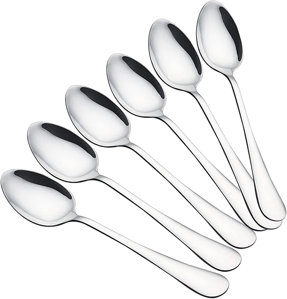 VANRA 6-Piece Dinner Spoons Set Soup Spoons Heavy Duty Stainless Steel Silver Cutlery Set 8 inches (6 spoons)
