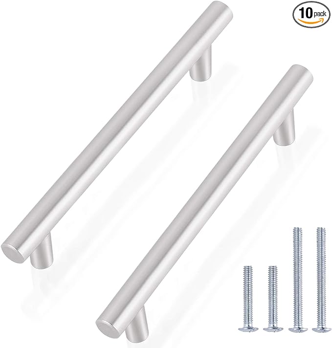 Gobrico 10 Pack 5 Inch Hole Centers Cabinet Handles Brushed Nickel Stainless Steel Cabinet Pulls Satin Nickel Dresser Drawer Pulls Kitchen Handles 7.5" Total Length