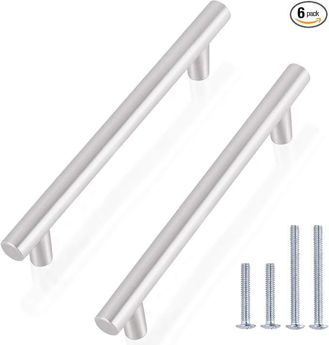 Gobrico Stainless Steel Cabinet Pulls, Brushed Nickel Dresser Drawer Handles, Round T-bar Knobs, Hole Center:128mm/5in,6 Pack
