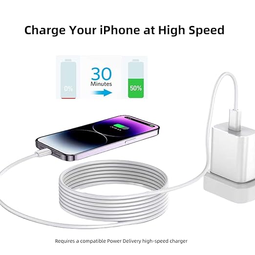 USB C to Lightning Cable 1 Pack 10FT 27W Max Fast Charging 480Mbps Data Sync Apple MFi Certified iPhone Fast Charger Compatible with iPadiPhone 14131211 ProMaxXrXs and More