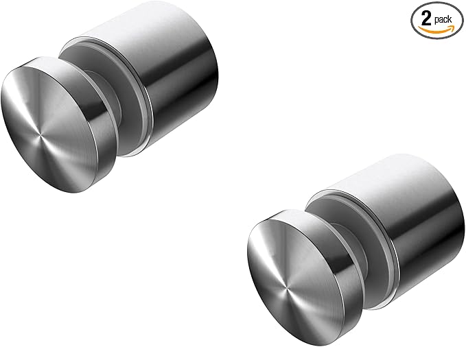 Stainless Steel Glass Clamp Standoffs Round Large Heavy Duty 2 inches for 1/2”, 9/16”, 5/8” & 3/4” Glass Thickness - Inline Design (Pack of 2) (Satin Stainless Steel)