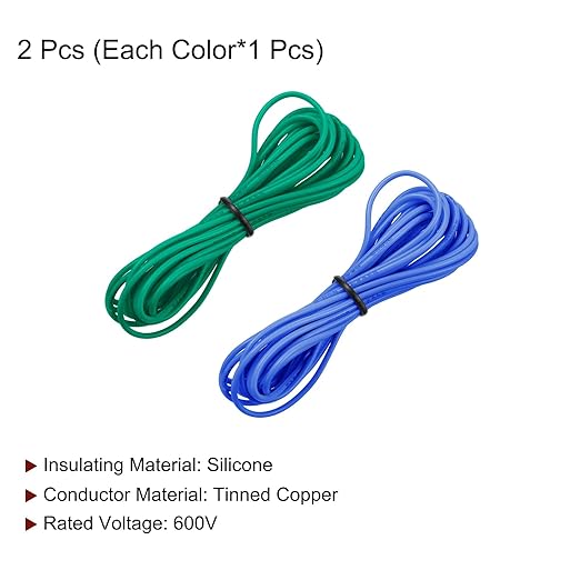 MECCANIXITY 24 Gauge Wire Silicone Wire 24AWG Electrical Wire Stranded Wire Tinned Copper Wire High Temp Hookup Wire Blue and Green 3.0m10ft for Car Model Electric Appliances 2pcs