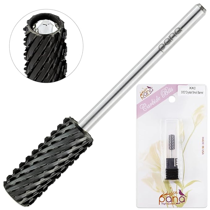 USA PANA Professional 332" Shank Size - Crystal Top Small or Large Barrel Carbide Bit - Nail Drill Bit for Dremel Machine - (Small Barrel, 2X Coarse Grit, Black)
