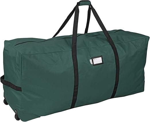 ProPik Rolling Christmas Tree Storage Bag, Fits Up to 7.5 Ft. Tall Disassembled Holiday Tree, 22" x 16" x 50", Large Heavy Duty Xmas Storage Container with 2 Wheels & Handles, 600D Oxford (Green)