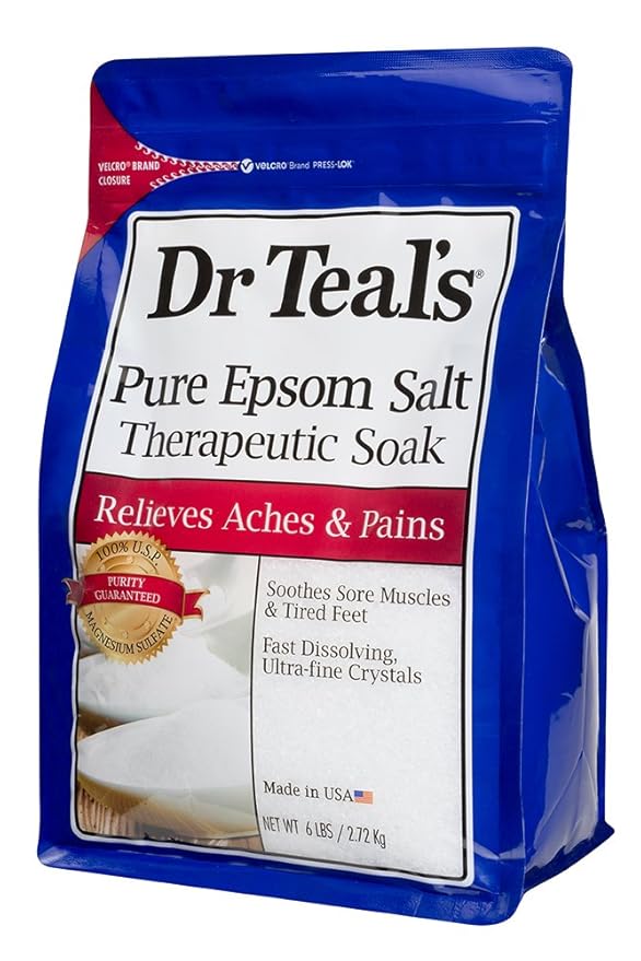 Dr Teals Pure Epsom Salt Therapeutic Soaking Solution, Unscented, 96 Oz. (Pack of 1) (Packaging May Vary)