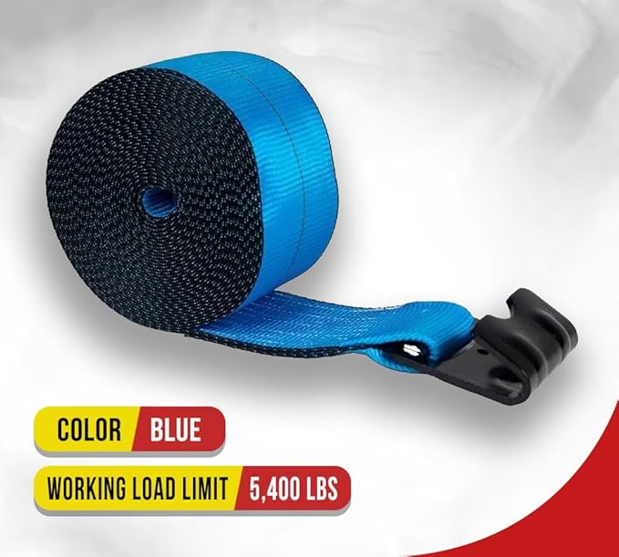 Mytee Products 4" x40' Heavy Duty Winch Straps with Flat Hook WLL# 5400 LBS - Flatbed Tie Down Truck Straps - 4 Inch Cargo Control for Flatbed Truck Utility Trailer (Blue)