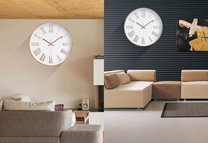 12 Inch Classic Round Clock, Traditional Roman Numeral Quartz Wall Clock, Modern Silent Non-Ticking Home for Living Room/Kitchen/Office Decorative,Gold