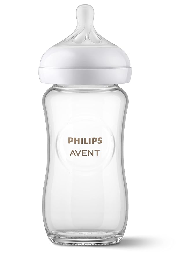 Philips Avent Natural Glass Baby Bottle with Natural Response Nipple (Medium Flow, Flow 3), 8oz, SCY91301