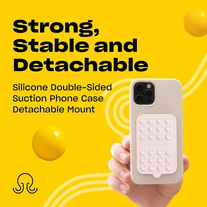 Silicone Double-Sided Suction Phone Case Detachable Mount - Hands-Free, Strong Grip Holder for Selfies Videos - iPhone Android Compatible - 2.5A x 3.75A, Chalk Pink