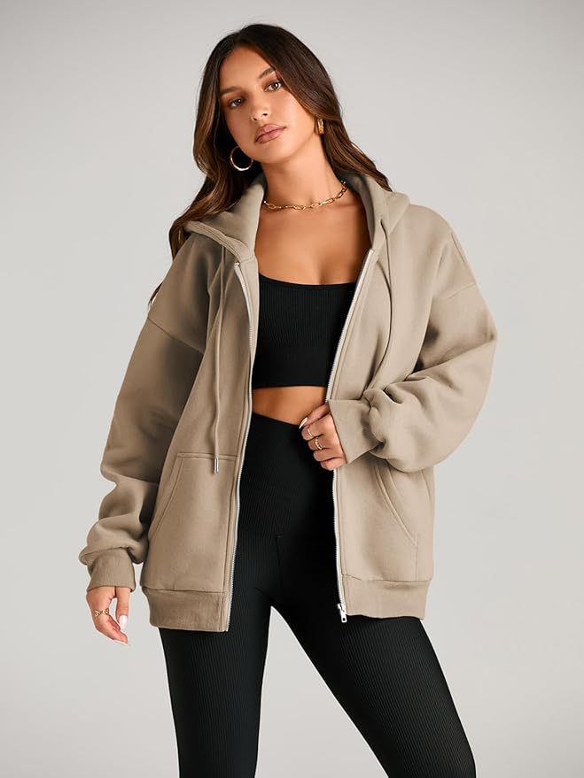 EFAN Women's Drawstring Zip Up Cute Hoodies Fall Jacket Oversized Casual Sweatshirts with Pocket