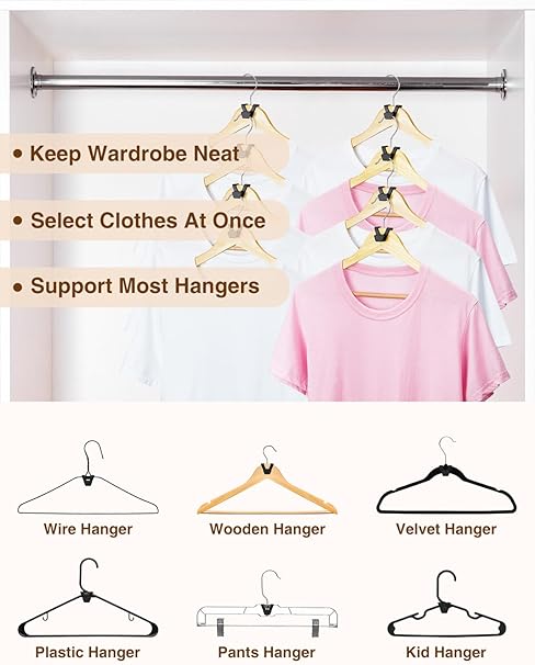 Smartor Clothes Hanger Connector Hooks 30 Pack, Closet Storage and Organization as Hangers Space Saving, Hanger Add on Hook as Closet Organizer, Stacking Hangers, Cascading Space Saver, Black