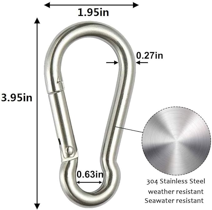 Large Spring Snap Hook Carabiner, 304 Stainless Steel Heavy Duty Carabiners Clip, Stainless Steel Spring Snaps Hooks Carabiners Outdoor