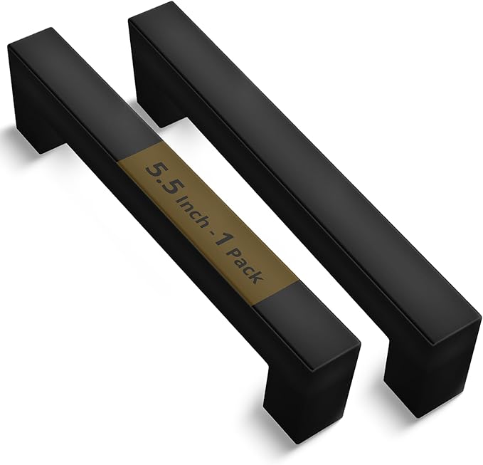 Mega Handles 1 Pack I Cabinet Pulls 5.5 Inch, Stainless Steel Cabinet Handle Pulls I Ideal for Kitchen Drawer, Cabinets, Door, Cupboard I Hardware for Cabinets - Hole Distance 5 Inch - Matte Black