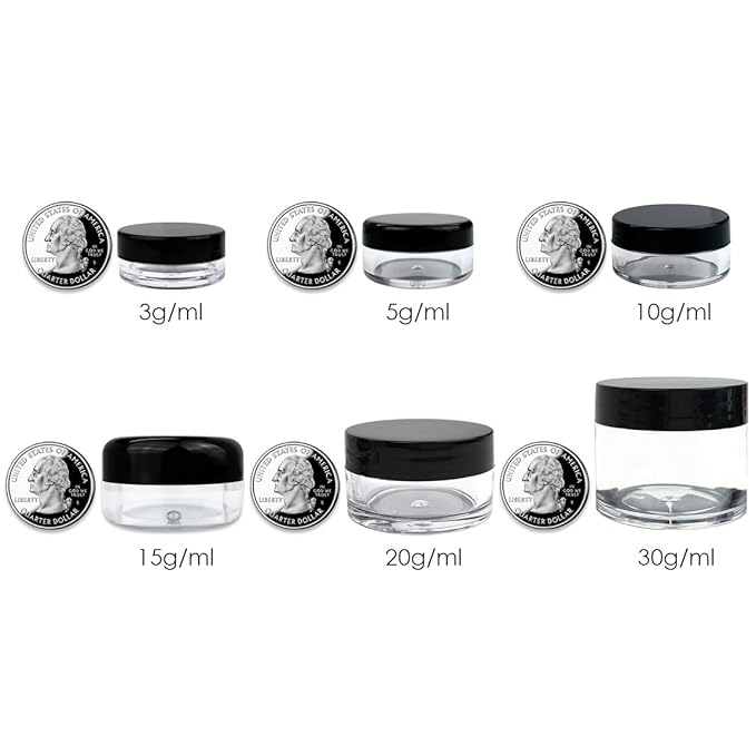 Beauticom 15 gram15ml Empty Clear Small Round Travel Container Jars with Lids for Make Up Powders, Eyeshadow Pigments, Lotions, Creams, Lip Balm, Lip Gloss, Samples (12 Pieces, White Lid)