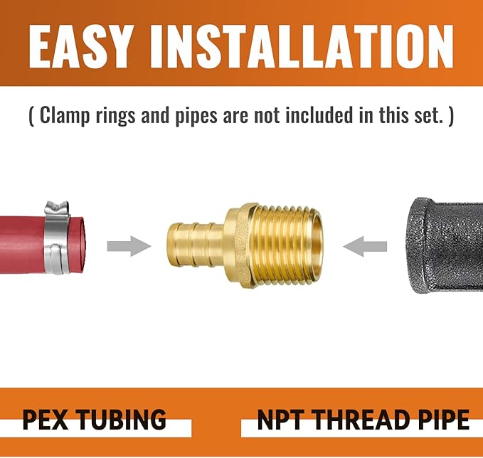 SUNGATOR 6-Pack 12" NPT to 12" PEX Male Adapter, No Lead Brass, NSF, UPC Certified