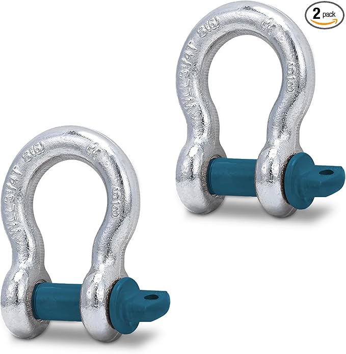 Leero 58" D Ring Shackles, 3.25 tons (7,165 Lbs) Working Load Limit, Clevis Shackle with 34" Alloy Screw Pin, Heavy Duty Shackles for Towing, Terrain Vehicle, Jeep, Trailer, Blue (2 Pack)
