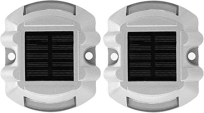 Reusable Solar Road, 2Pcs 6 LED Stud Lights Ground Garden Lawn Path Lights Deck Dock White Warning Lights