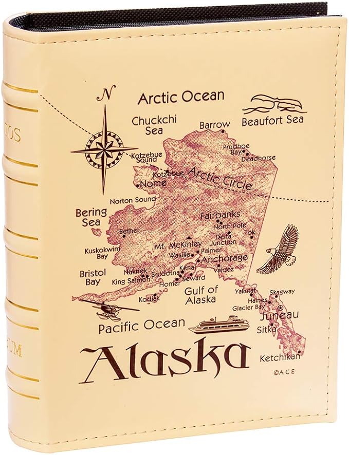 Imitation Leather Photo Album Slots album 200 Horizontal Insert Pockets Hold 4 x 6 Photos PU Cover Book Bound Alaska Map Travel Souvenir Family Vacation Birthday Wedding Memory Collection