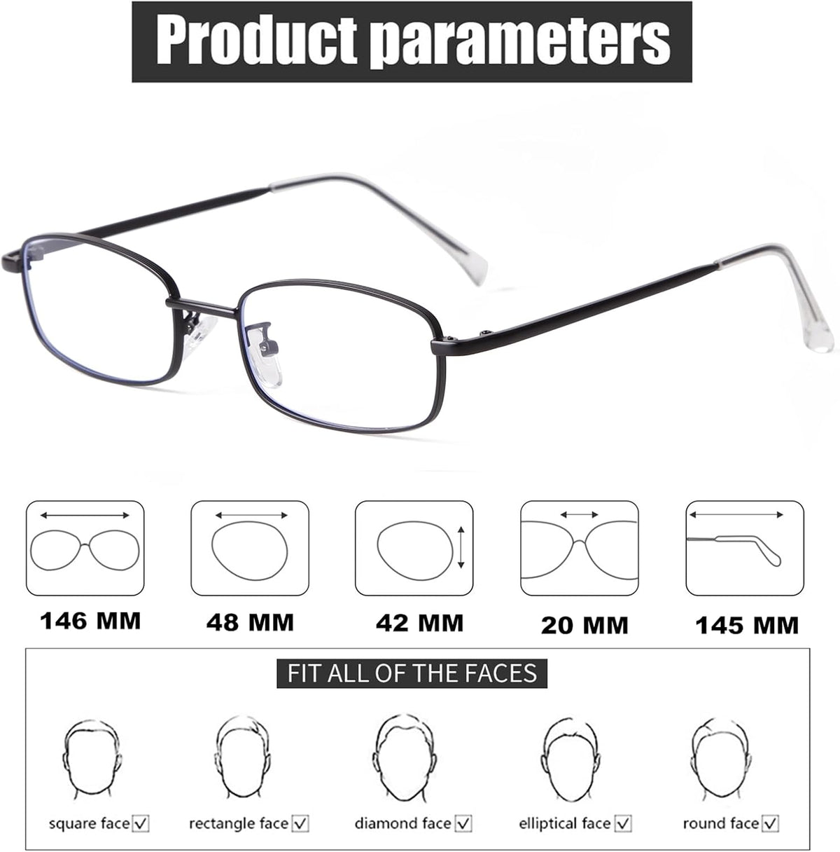 Fashion Glasses for Woman Men, Y2k Rectangle Blue Light Glasses 90s