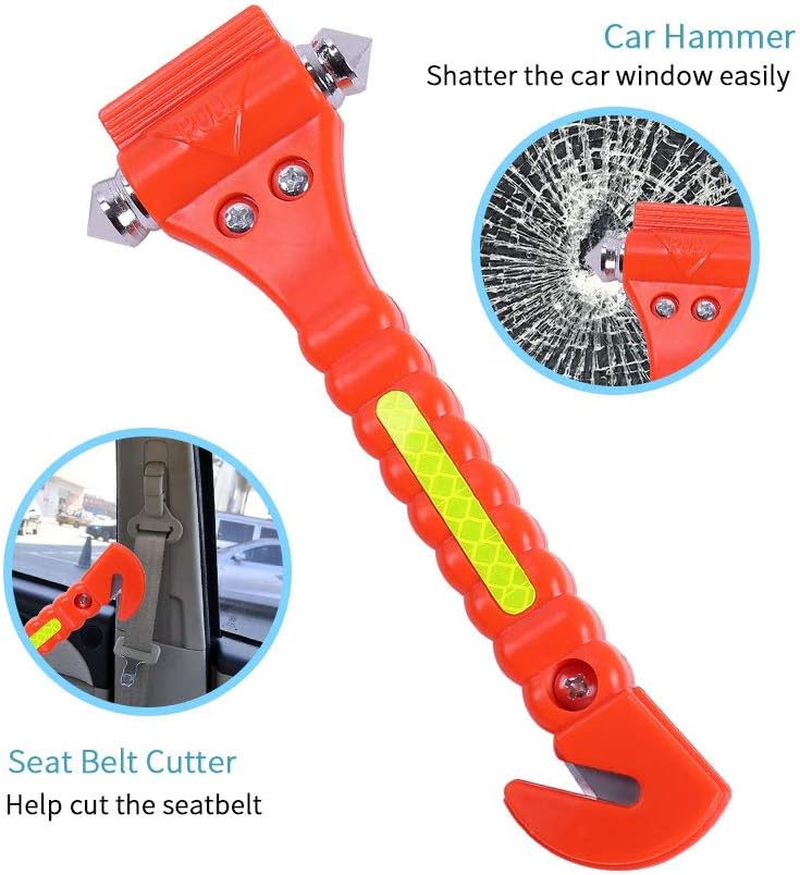 2 PCS Go DeCho Car Safety Hammer Emergency Escape Tool with Seat Belt Cutter and Vehicle Window Glass Breaker with Light Reflective Tape, (Does not Include Holder)