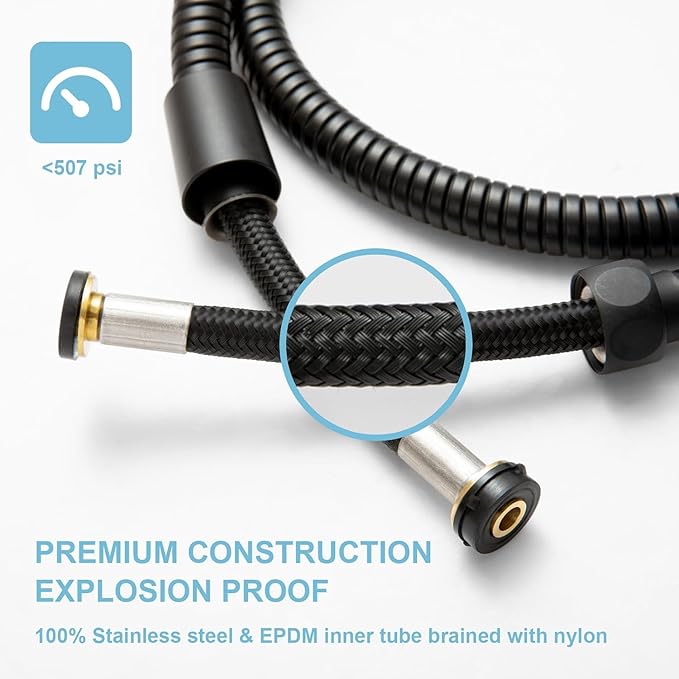59 Inch Matte Black High Pressure Explosion Proof Shower Hose Replacement for Shower Head, Flexible and Durable Stainless Steel Shower Hose Extension for Bathing Cleaning