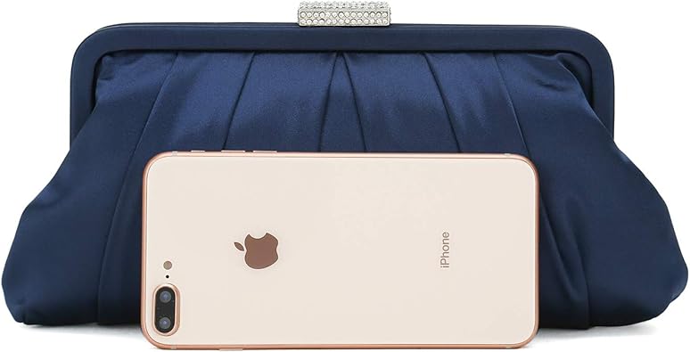 CHARMING TAILOR Classic Pleated Satin Clutch Bag Diamante Embellished Formal Handbag for WeddingPromBlack-Tie Events