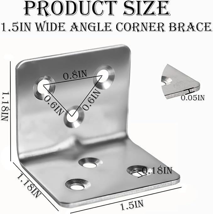 80Pcs Stainless Steel Angle Brackets,1.2 x 1.2 x 1.5 Wide Small Corner Brace for Joining Furniture, Heavy Duty 90 Degree L Shape Corner Bracket, Right Angle Bracket for Wood Cabinets Furniture