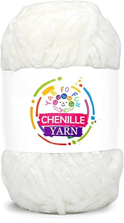 100g Velvet Chenille Yarn for Crocheting,White Fluffy Velvet Plush Yarn Thick Soft Chunky Chenille Yarn Baby Blanket Yarn for Crocheting Knitting Beginners(White)