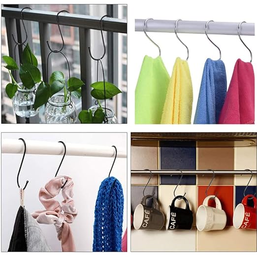 4-inch Extra Heavy Duty S Hooks, Stainless Steel Hanging Hanger for Pan Pot Holder Rack Clothes Towel Bag Robe Plant Solar Light (Black, 4in-10Pack)
