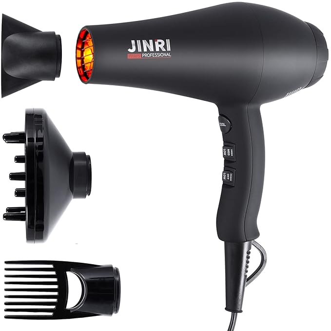 Infrared Hair Dryer, Professional Salon Negative Ionic Blow Dryers for Fast Drying, Pro Ion Quiet Hairdryer with Diffuser Concentrator Comb,Black