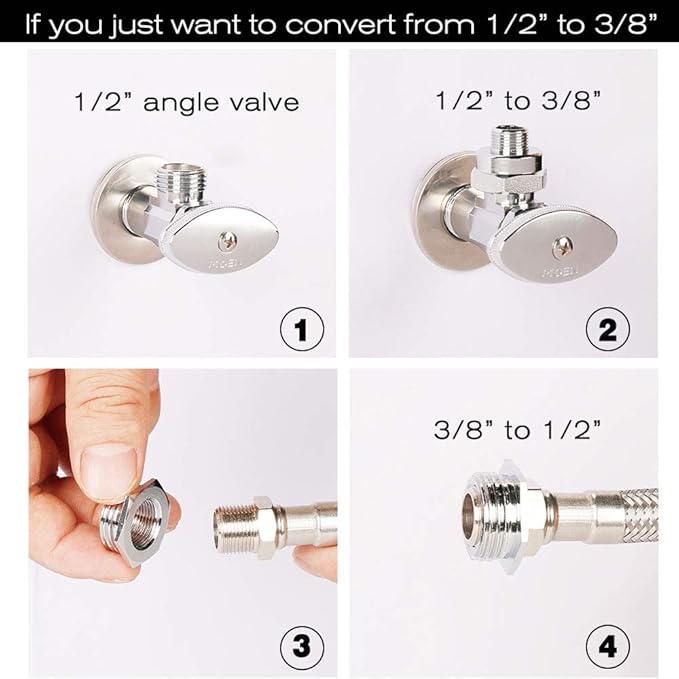 Frizzlife NPT Thread Pipe Fitting Converter - 12 to 38 inch Comp Water Supply Angle Stop Valve Adapter for Reverse Osmosis Water Filters, Brass(38" Male to 12" Female and 12" Male to 38" Female)