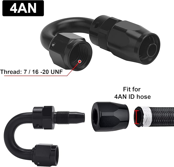 EVIL ENERGY 4AN Hose End Fitting 180 Degree Swivel for CPE Braided Hose Black