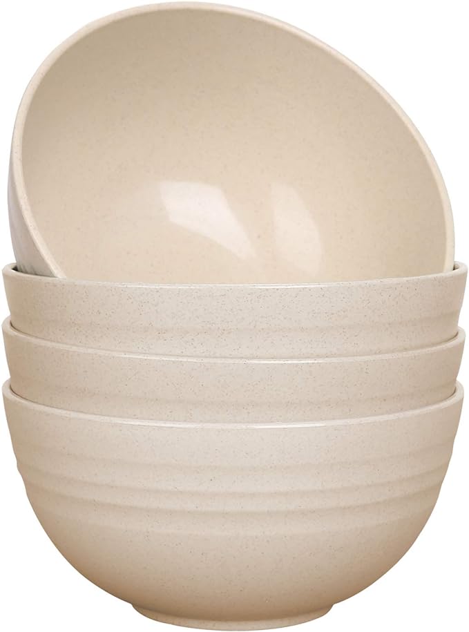 LuckyZone Unbreakable Cereal Bowls - 24 oz Reusable Wheat Straw Bowl Set of 4 - Dishwasher & Microwave Safe - Perfect for Cereal, Soup and Rice - BPA Free, Healthy & Eco-Friendly (Beige)