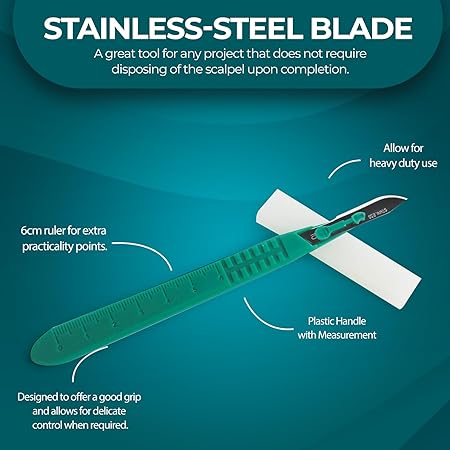 MED PRIDE 10-Pack Disposable Surgical Scalpel (10) Knives, Sterile Stainless Steel Blades, Plastic Handles, Individually Wrapped, for Dermaplaning, Podiatry, Crafts
