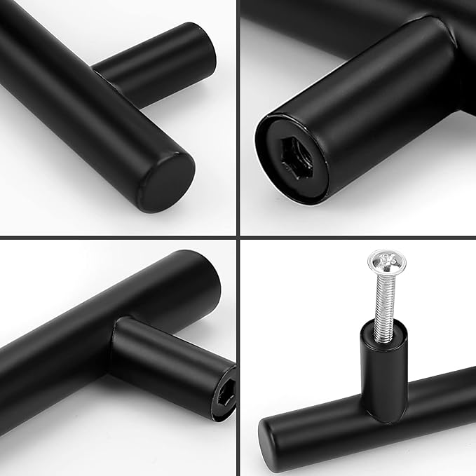 Probrico 5 Pack4 Inch Flat Black Dresser Pulls Cabinet Handles,Stainless Steel Euro Bar Cabinet Handles Dresser Pulls for Kitchen Closet Cupboard Wardrobe,Total Lenght:162mm(6-45 Inch)