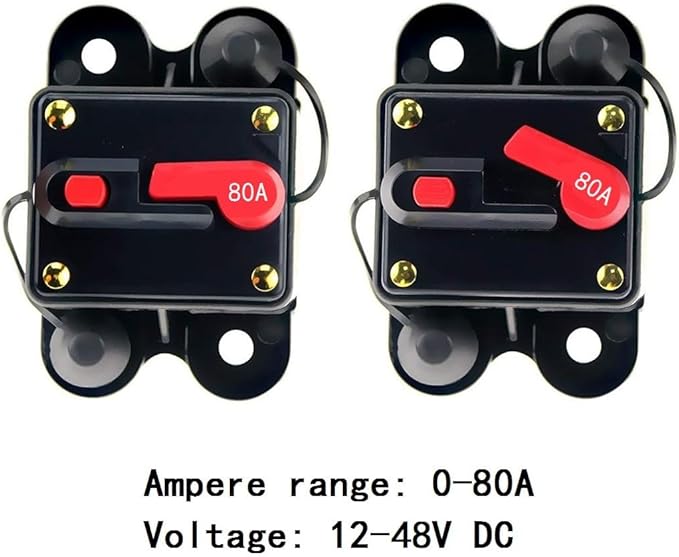 Circuit Breaker 80amp 50A-300A with Manual Reset Home Solar System Fuse Holder for Car Audio and Amps Protection 12V-48V DC Reset Fuse Inverter Replace Fuses